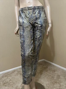 Women’s Golden Blue Snake Print Cotton Casual Slim Elastic Waist Size S Pants - Picture 1 of 21