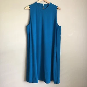 EILEEN FISHER Etuikleid mittelgrün/blau 100% Seide gefüttert ärmellos Taschen - Bild 1 von 16