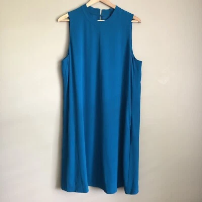 Vestido recto EILEEN FISHER mediano verde/azul 100 % seda forrado bolsillos sin mangas Foto 1 de 4