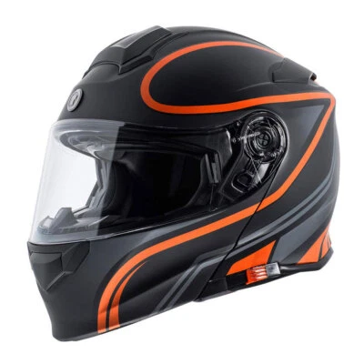 T28 Full Face Modular Motorcycle Helmet Dual Visor Street Black Vapor Orange M - Image 1 of 4
