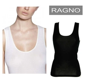 Camiseta de Tirantes Hombro Larga Ragno Lana Merino Seda Dama 74022 Negro Blanco - Picture 1 of 2