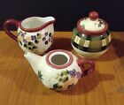 Vintage Oneida Keramik Erdbeere kariertes Tee-Set... kleine Teekanne, Milchkännchen & Zucker