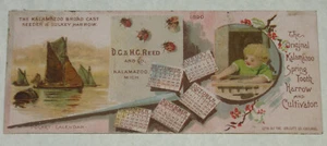 VTG ADVERTISING 1890 CALENDAR TRADE CARD MICHIGAN KALAMAZOO REED FARM EQUIPMENT - Picture 1 of 4