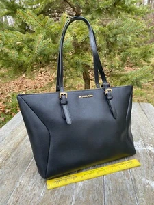 New MICHAEL KORS Coraline Large Logo Leather Tote Bag Black Leather NWT Purse - Bild 1 von 5