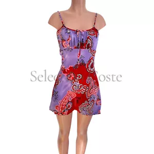 Flora Kung NWT $430 Purple Red Print Flirty Silk Jersey Mini Slip Dress 4 - Picture 1 of 6