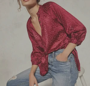 Anthropologie Burnout Velvet Button Front Blouse Top Size Medium Plum 3/4 Sleeve - Bild 1 von 12