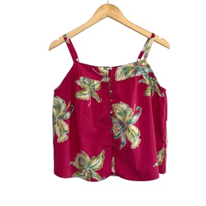 Camiseta sin mangas Faherty floral sin mangas con botones rosa verde vacaciones de verano - Imagen 1 de 4