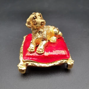 Trinket Box RED Metal Dog Sitting On Pillow Jewelry Box. Cracker-Barrel - Picture 1 of 8