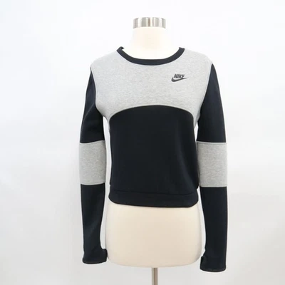 Nike Sweatshirt Cropped Pullover Womens M Medium Gray Colorblock Stretch Logo - Image 1 of 4
