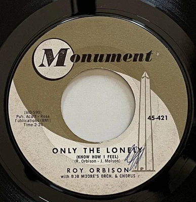 Roy Orbison Only The Lonely 45 rpm Monument Pop Rock (1960) vg++ - Image 1 of 2