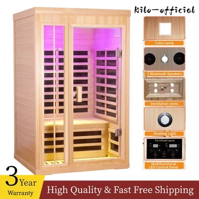 Deluxe 1 Person Far Infrared Sauna Hemlock Indoor Saunas Home Detox Spa 1350W - Image 1 of 4