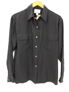 TIE RACK ART OF SILK Ladies UK S Navy 100% Silk Vintage Shirt Blouse Pre Loved - Picture 1 of 8