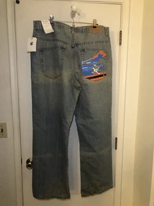 Vintage Neu mit Etikett Rocawear Y2K Baggy 38 x 34 Denim Wide Leg Jeans bemalt Tasche Grunge - Bild 1 von 7