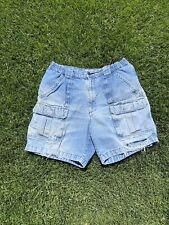 Savane Men Cargo Shorts Size 36 100% Cotton Blue Denim Mobile Pocket Distressed