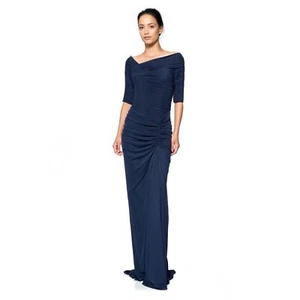 Tadashi Shoji Asymmetric Ruched Sleeve Gown Sz S Navy Formal Mother of the bride - Picture 1 of 11