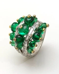 Cocktail Ringe für Damen grüne Perlen und weiße CZ Baguette 925 Sterling Silber - Bild 1 von 7