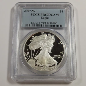 2007 W PCGS PR69 DCAM PROOF - 1 oz Silver American Eagle SAE $1 US Coin #53919A - Picture 1 of 3