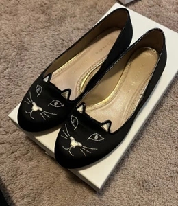 Authentic Charlotte Olympia Velvet Ballet Kitty Flats - Size 6/36 - Picture 1 of 9