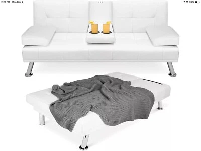 Futón convertible moderno tapizado en cuero sintético, plegable ajustable - blanco Foto 1 de 4