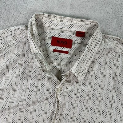 HUGO BOSS Shirt Mens Tall Large Beige Polka Dot Long Sleeve Collared Button-Up - Image 1 of 4