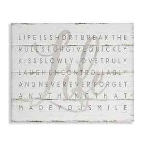 Stupell Industries Life is Short Smile Grey on White Planked Look Canvas Wall... - Picture 1 of 7