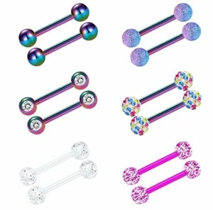 12pcs 14G Tongue Rings Surgical Steel Nipple Straight Barbells Piercing Jewelry - Picture 1 of 5