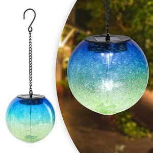 Hanging Solar Lights Outdoor Solar Lanterns Outdoor Decorative Cracked Glass ... - Picture 1 of 7