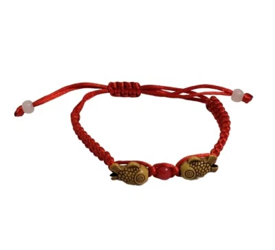 FENG SHUI Red String Bracelet 2 Fish Charms Good Fortune Wealth Luck Prosperity