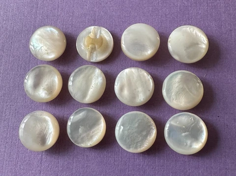 Vintage White Mother of Pearl Buttons; 3/8" Dia, Baby Doll or Bridal, Self Shank Cover