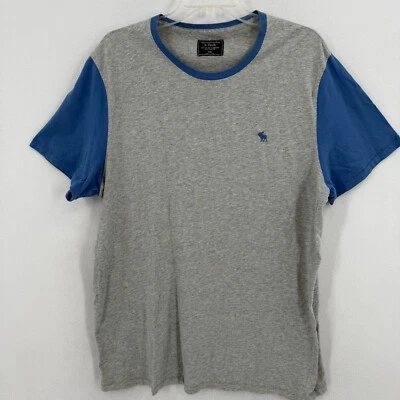 Camiseta Abercrombie Para Hombre Talla 2XL Gris Azul Puntada Única Manga Corta Elastizada Foto 1 de 4