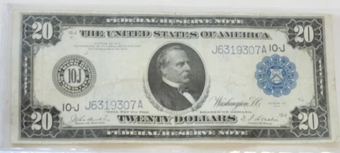 1914 $20 Twenty Dollar United States Federal Reserve Note - Missouri K C  VF Cover