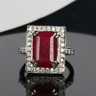 12Ct Emerald Cut Red Ruby Halo Design Weeding Ring for Women 925 Sterling Silver