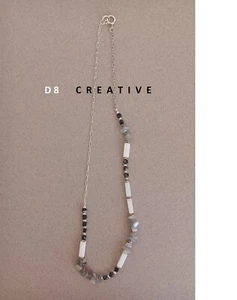 New men's labradorite with gold obsidian and agate 925 sterling silver necklace - Picture 1 of 6