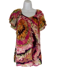 DRESS BARN Womens 14/16 Short Sleeve Sheer Lined Pink Floral Blouse Top A-105 - Bild 1 von 10
