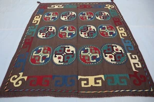 Kilim vintage uzbeko hecho a mano afgano de varios colores coleccionado. Detalles Talla abajo - Imagen 1 de 13