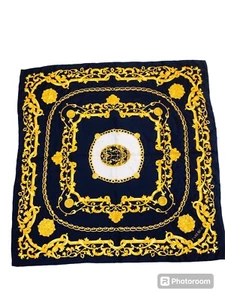 FABERGE Large Silk Scarf 32”x 32” Navy Blue Gold Square - Picture 1 of 13