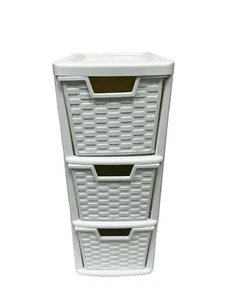 3-Drawer Storage Tower Unit Medium Rattan Effect Cream A5 Size Desktop Organizer - Picture 1 of 9