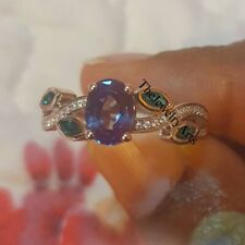 Twist Band Alexandrite Ring, Leaf Ring, Oval Shaped Engagement Ring