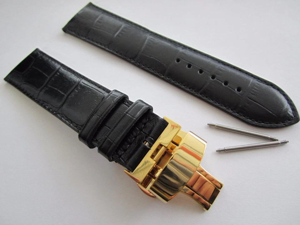 Correa de reloj de despliegue GT antialérgico grano de cocodrilo negro de 24 mm X largo Foto 1 de 1
