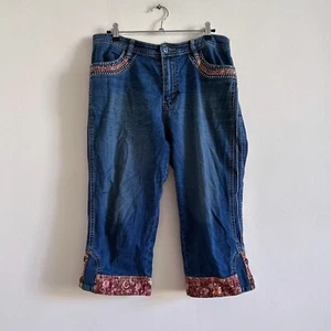 y2k Embellished Jorts Long Shorts Denim Crop Jeans Bermuda Floral Ribbon Detail - Picture 1 of 14
