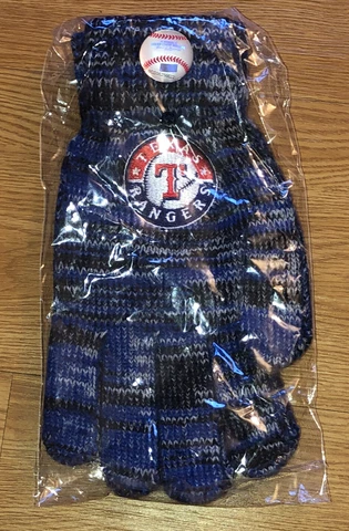 MLB Texas Rangers Gloves Adult NEW Pair Embroidered Knit Winter Baseball Blue Cover