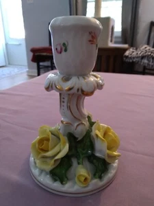 Vntg. HEREND Porcelain Candle Holder with Roses 5.5" Tall - Picture 1 of 3