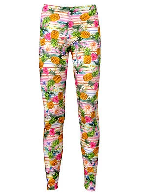 Tropical Floral Exotique Ananas Fruit Oiseaux Motif Rayure Leggings Taille 8 - - Photo 1/3