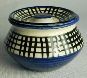 Hausgemachte kleine Keramik blau schwarz Druckdeckel Zucker Gewürz Schmuck Glas  - Bild 1 von 12