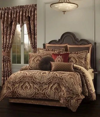 J Queen New York Madeira Queen Comforter Set 4 Piece Set Crimson Damask $398 NWT - Image 1 of 4