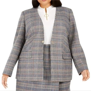 Chaqueta Blazer Calvin Klein Cuadros Tweed Academia Imitación Bolsillo Talla Grande 24 W ¡Nueva! - Imagen 1 de 13