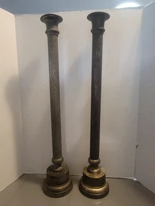 Vintage Pair Metal Pillar Candlesticks 26" Holders Floor Altar Church Temple - Picture 1 of 14