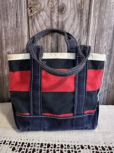 Vintage LL Bean Mini Boat And Tote Bag Navy Red Striped Zip Top - Picture 1 of 8