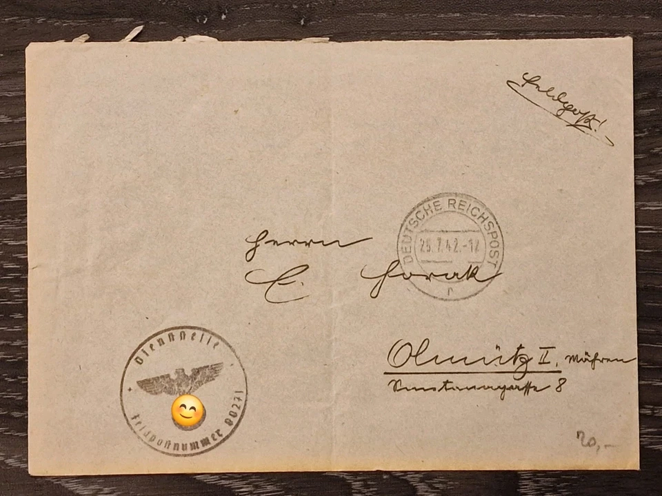 Feldpostbrief mit Stempel Dienststelle Feldpostnummer 00271 nach Olmütz 1942 - Bild 1 von 2