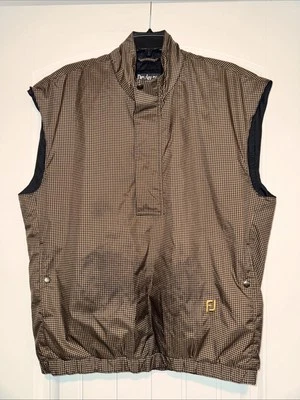 DryJoy FootJoy Windbreaker Vest Mens Medium Brown Houndstooth Sleeveless Jacket - Image 1 of 4